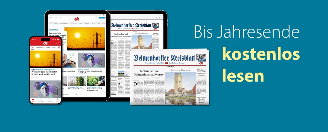 Das dk auf dem Smartphone, Tablet als Website und als E-Paper sowie in gedruckter Form. Daneben steht "Bis Jahresende kostenlos lesen".