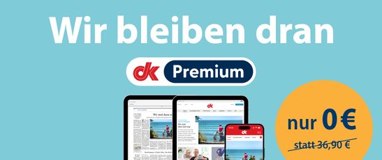 Abbildung vom Angebot dk Premium mit der Headline "Wir bleiben dran" & dem Preis "nur 0 € statt 36,90 €"